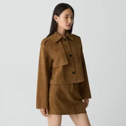 Cropped Trench Coat in Suede