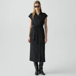 Double-Breasted Belt Dress in Wool-Blend Flannel