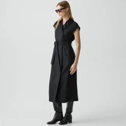 Double-Breasted Belt Dress in Wool-Blend Flannel