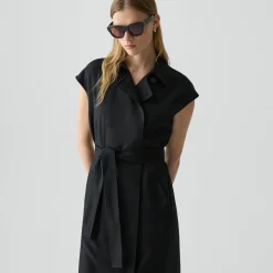 Double-Breasted Belt Dress in Wool-Blend Flannel