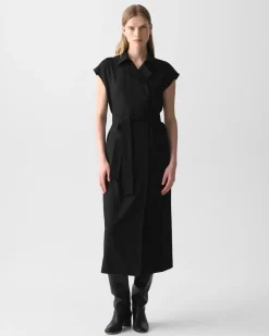 Double-Breasted Belt Dress in Wool-Blend Flannel