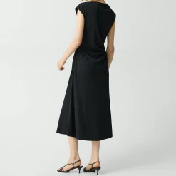 Draped Boatneck Dress in Crepe Jersey