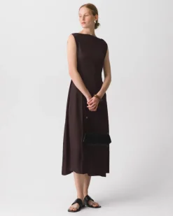 Draped Midi Dress in Washed Twill