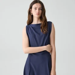 Draped Midi Dress in Washed Twill