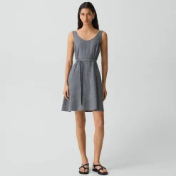 Fit-and-Flare Tank Dress in Fluid Linen