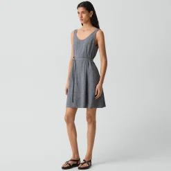 Fit-and-Flare Tank Dress in Fluid Linen