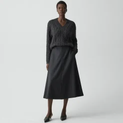 Flared Midi Skirt in Wool-Blend Flannel
