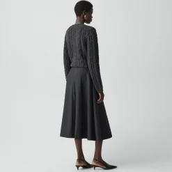 Flared Midi Skirt in Wool-Blend Flannel