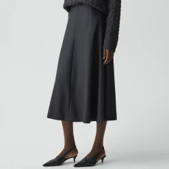 Flared Midi Skirt in Wool-Blend Flannel