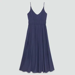 Gathered V-Neck Dress in Washed Twill