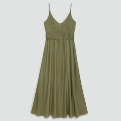 Gathered V-Neck Dress in Washed Twill