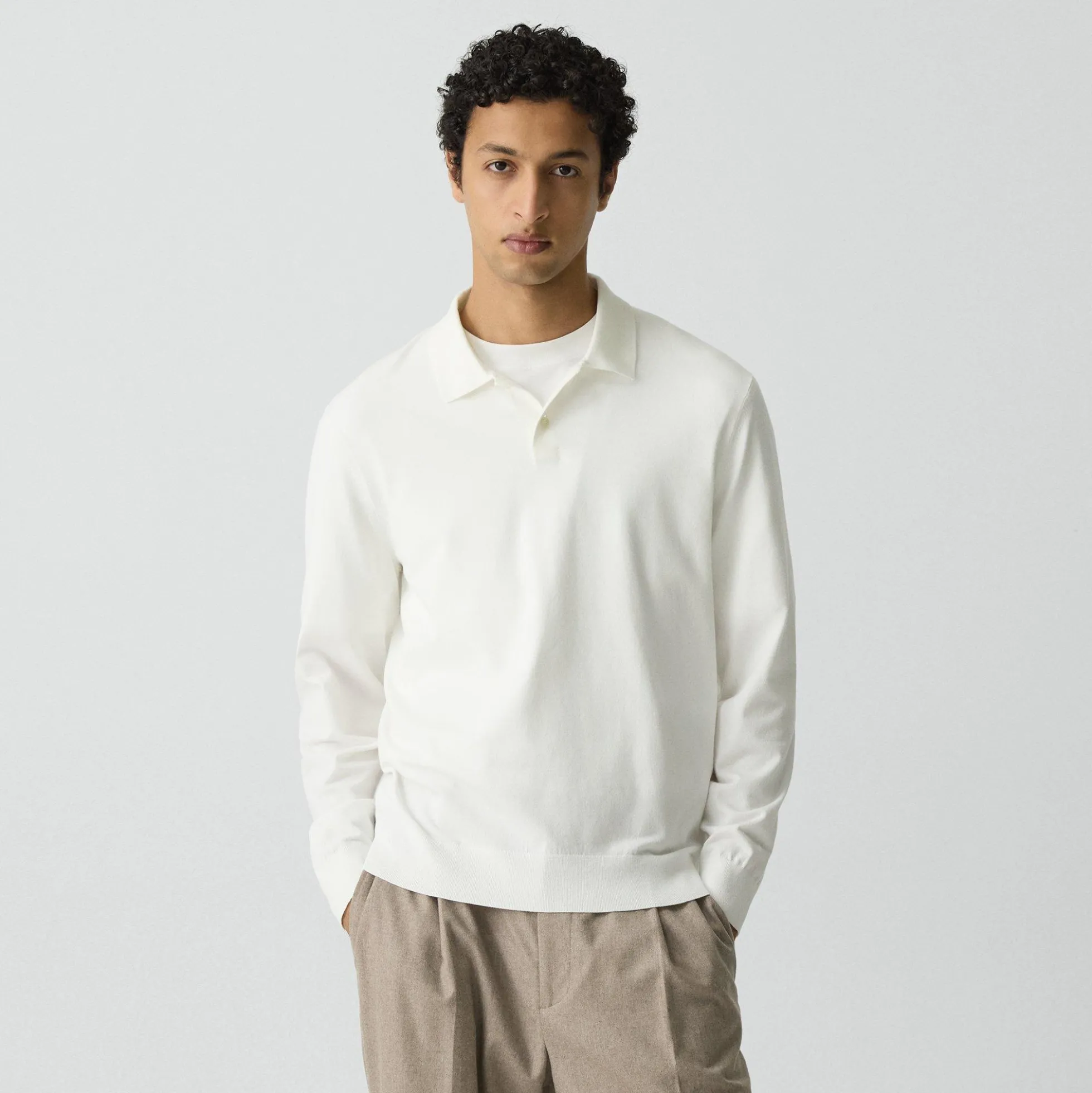 Goris Long-Sleeve Polo Shirt in Light Bilen