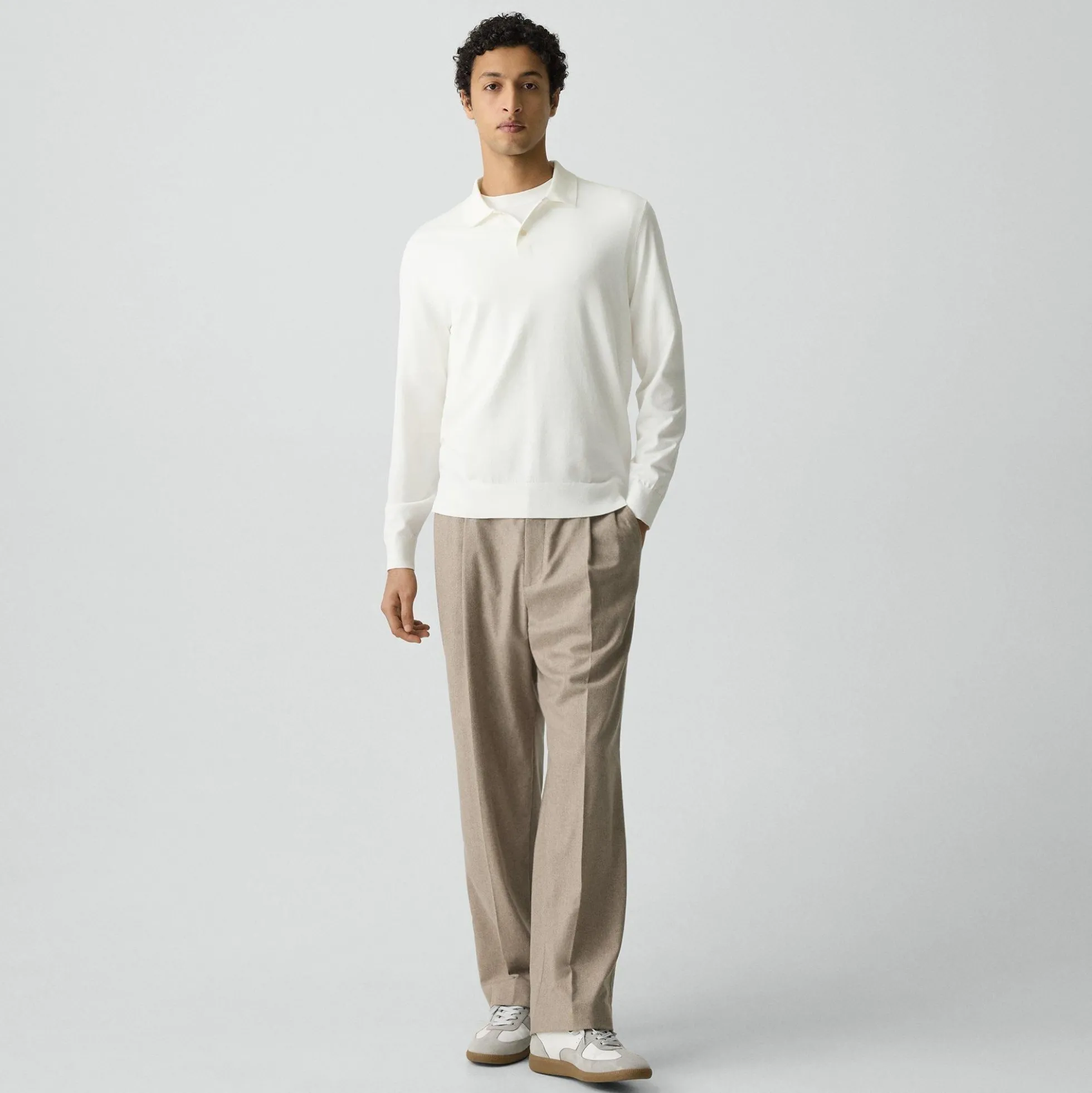 Goris Long-Sleeve Polo Shirt in Light Bilen