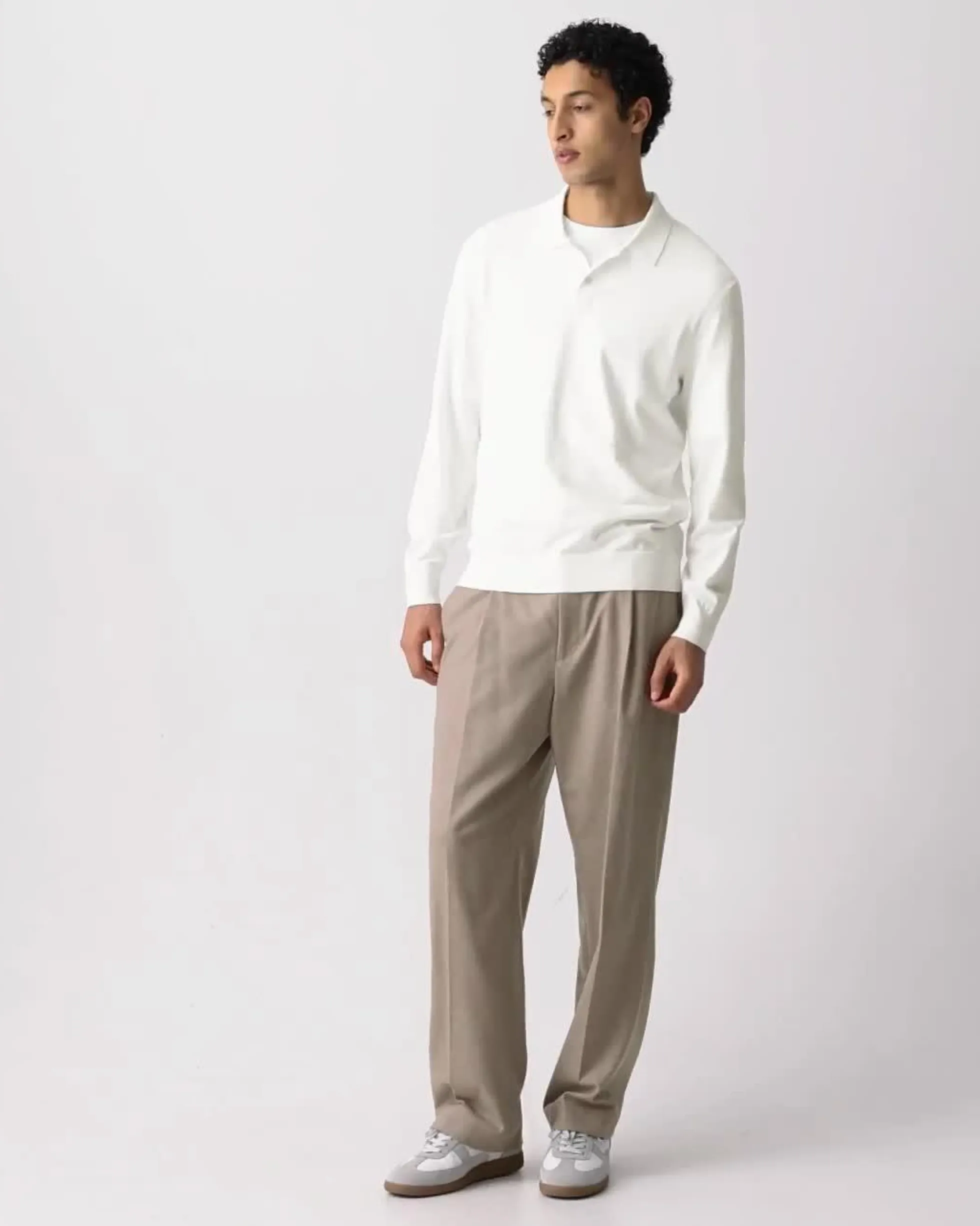 Goris Long-Sleeve Polo Shirt in Light Bilen