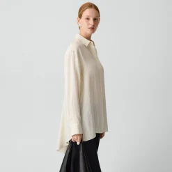 High-Low Flounce Shirt in Washed Stripe