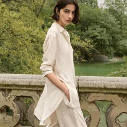 High-Low Flounce Shirt in Washed Stripe