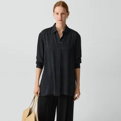 High-Low Flounce Shirt in Washed Stripe