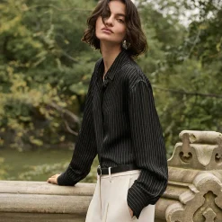 High-Low Flounce Shirt in Washed Stripe