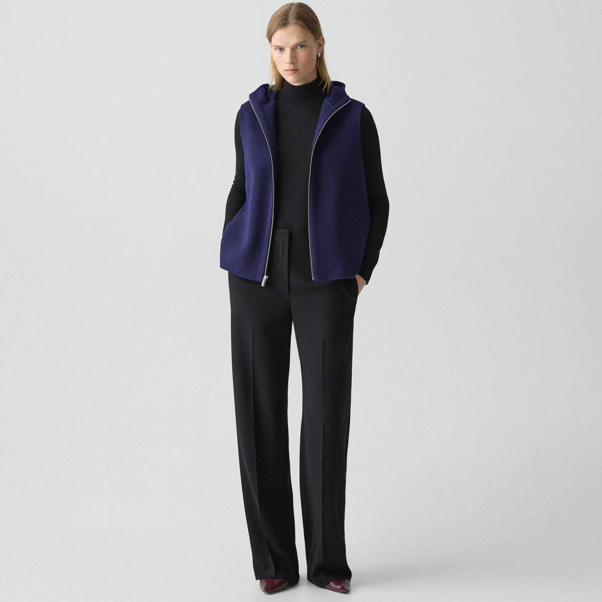 Hooded Vest in Double-Face Wool-Cashmere