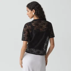 Lace Short-Sleeve Cardigan in Textured Cotton-Blend
