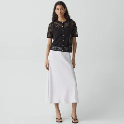 Lace Short-Sleeve Cardigan in Textured Cotton-Blend