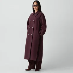 Long Double-Breasted Coat in Textured Wool-Cashmere