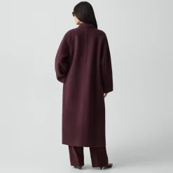 Long Double-Breasted Coat in Textured Wool-Cashmere