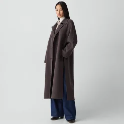 Long Double-Breasted Coat in Textured Wool-Cashmere