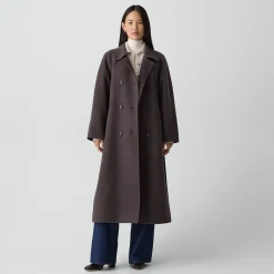 Long Double-Breasted Coat in Textured Wool-Cashmere