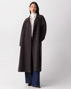 Long Double-Breasted Coat in Textured Wool-Cashmere