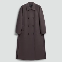 Long Double-Breasted Coat in Textured Wool-Cashmere