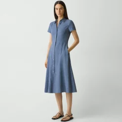 Midi Shirt Dress in Fluid Linen