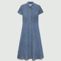 Midi Shirt Dress in Fluid Linen