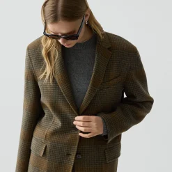 Oversized Blazer in Plaid Wool-Cashmere