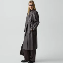 Oversized Double-Breasted Trench Coat in Sleek Leather