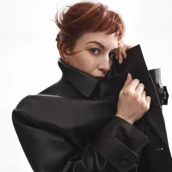 Oversized Double-Breasted Trench Coat in Sleek Leather