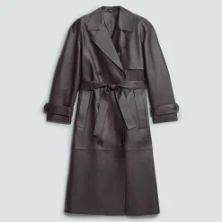 Oversized Double-Breasted Trench Coat in Sleek Leather
