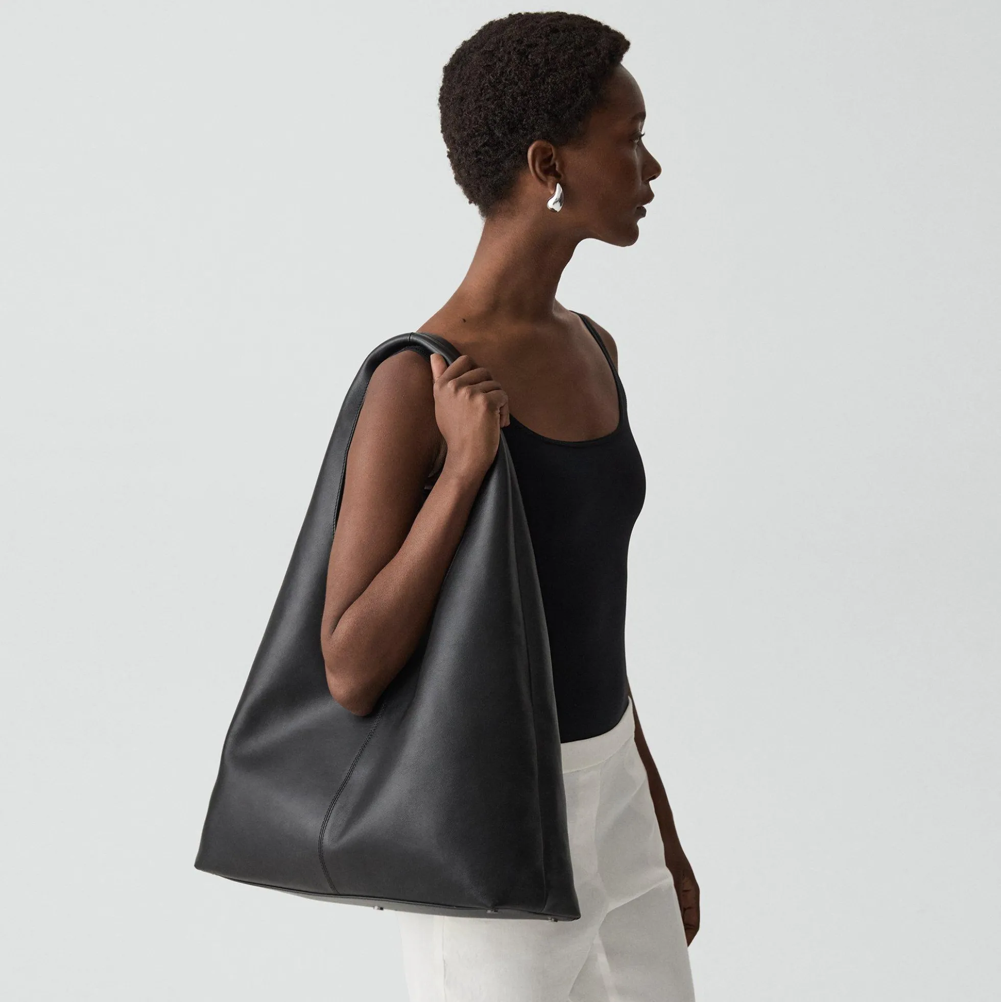 Oversized Hobo Bag in Leather