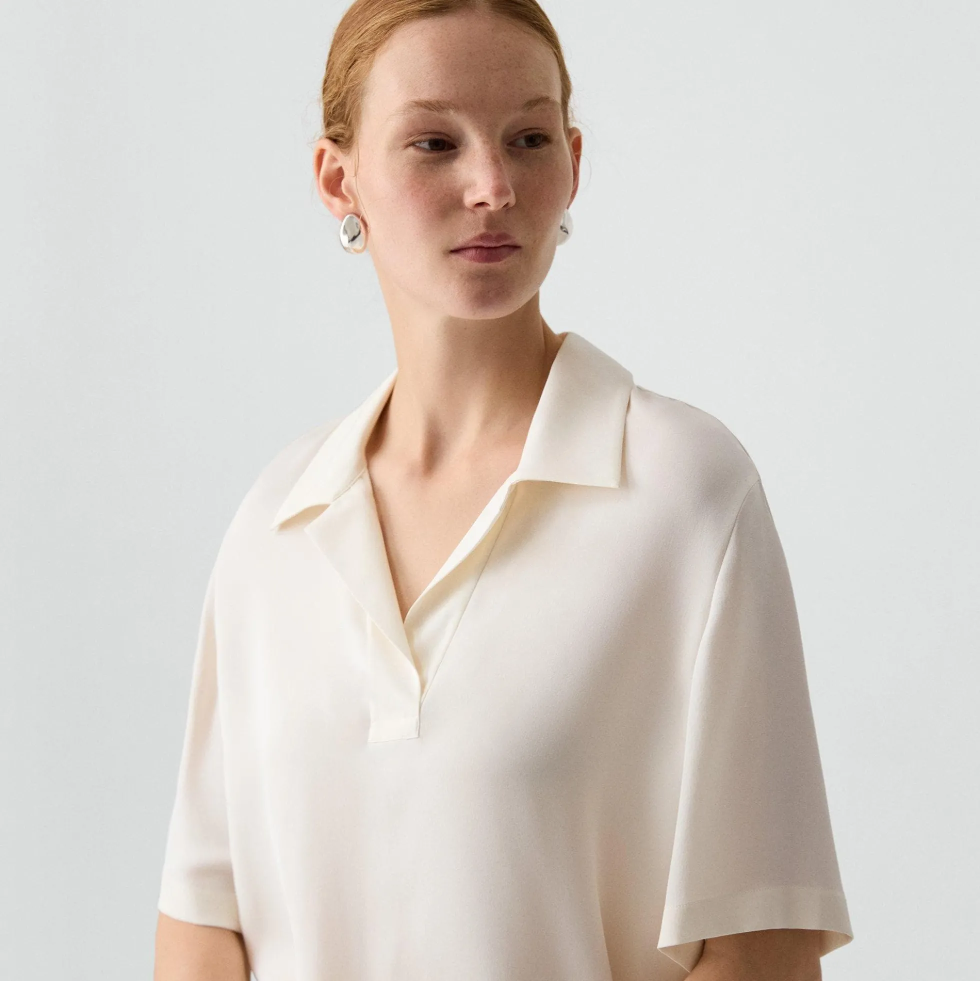 Oversized Polo Shirt in Silk Georgette