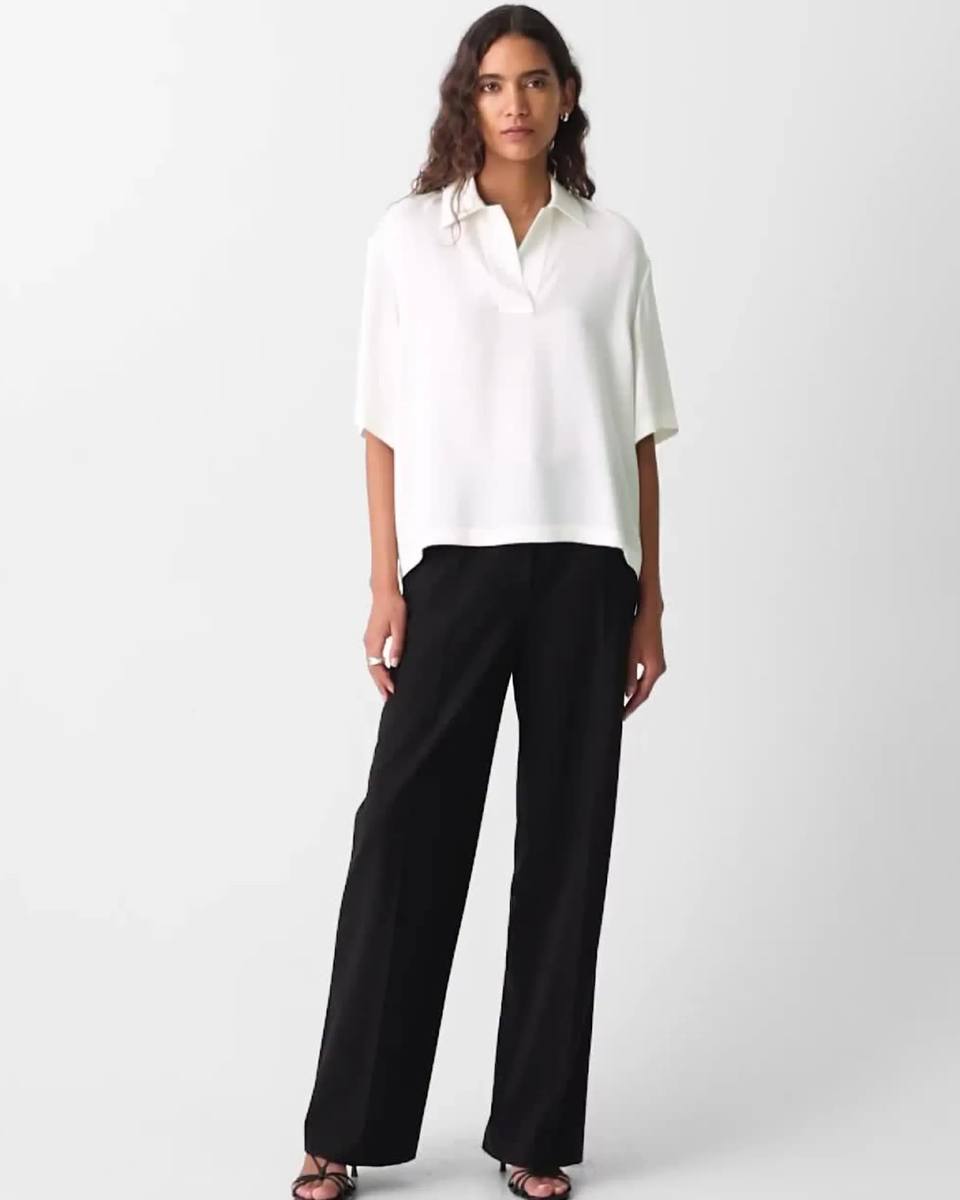 Oversized Polo Shirt in Silk Georgette