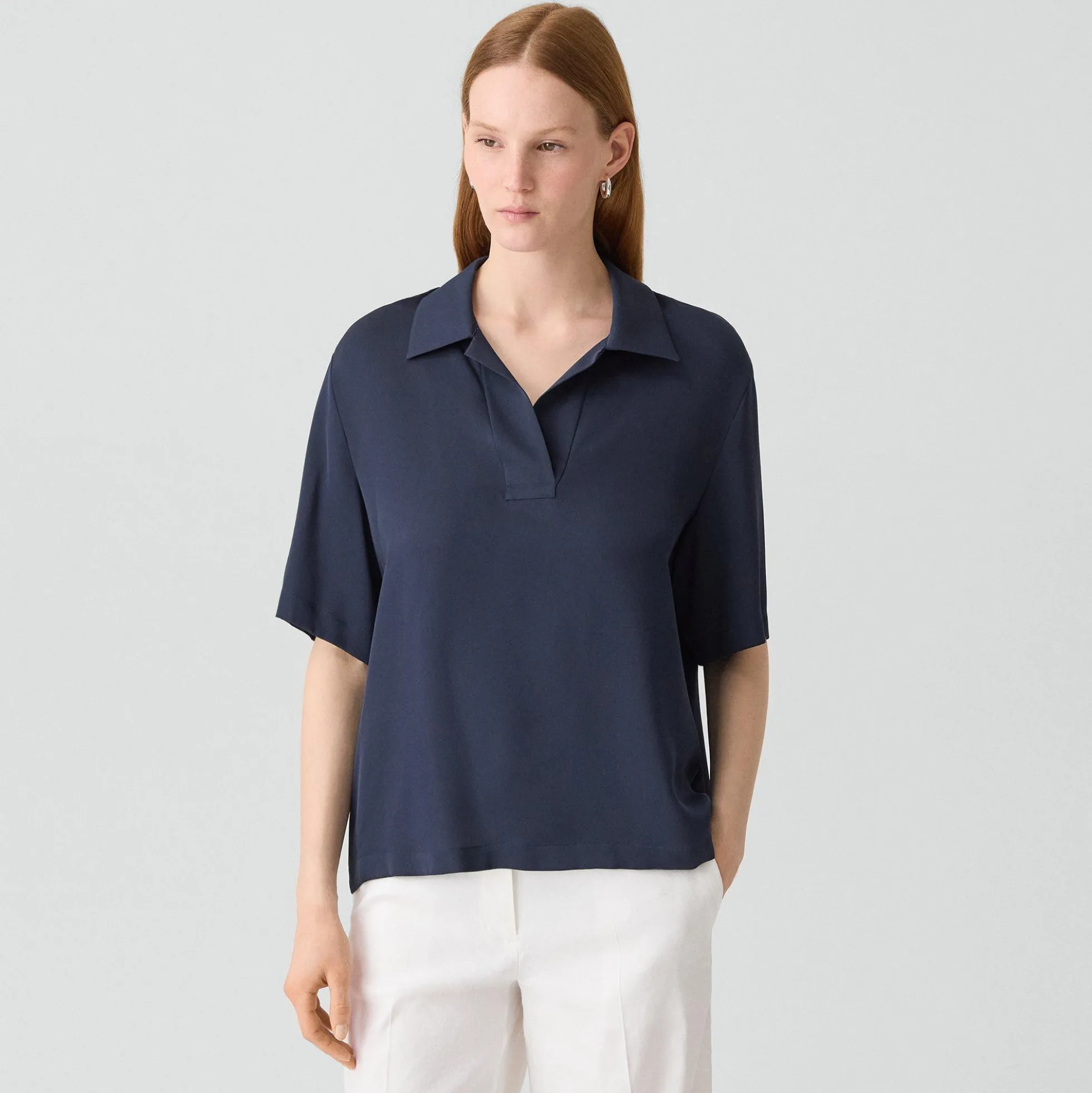 Oversized Polo Shirt in Silk Georgette