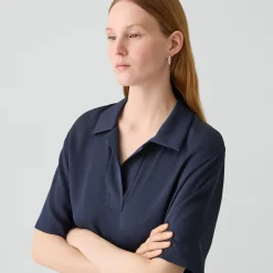 Oversized Polo Shirt in Silk Georgette