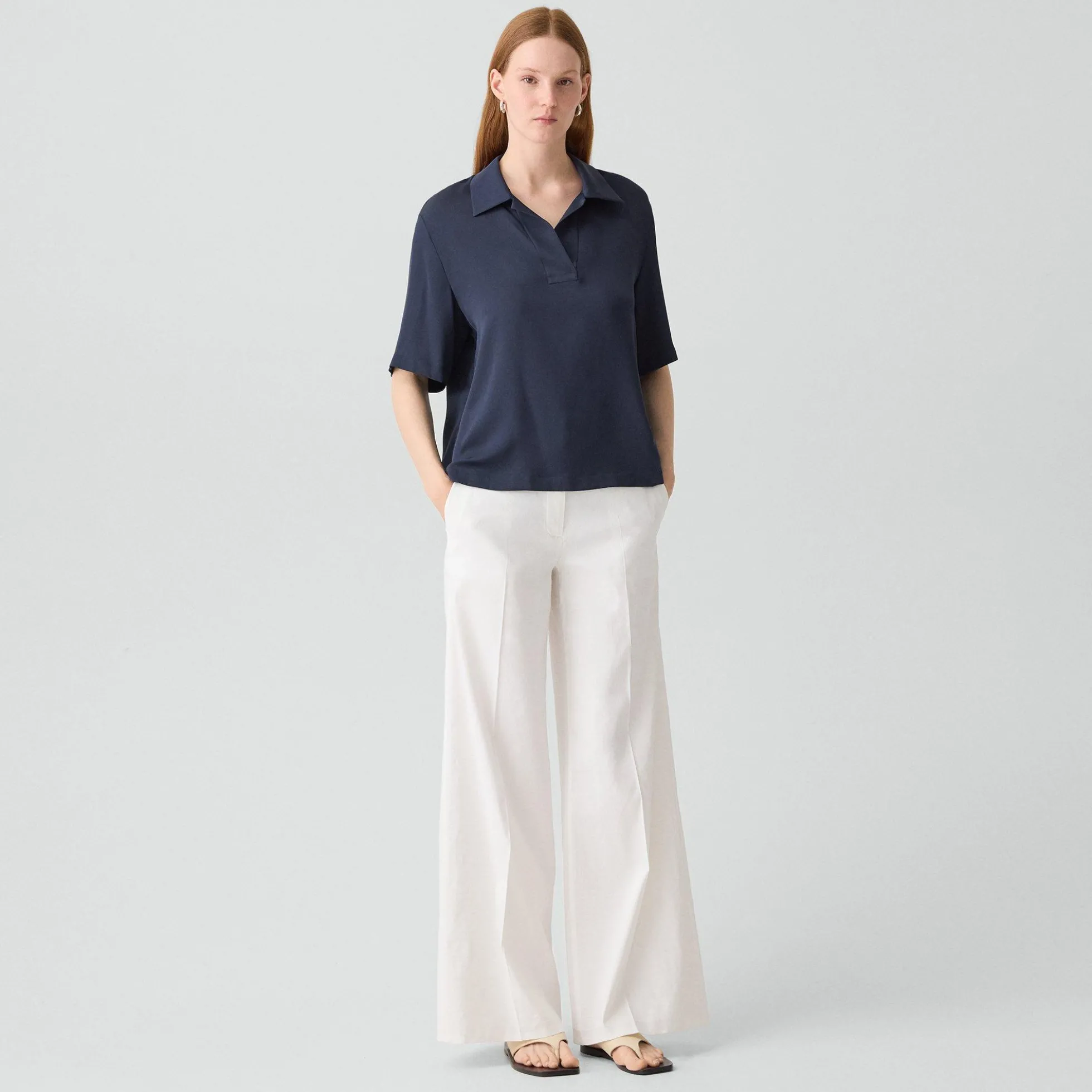 Oversized Polo Shirt in Silk Georgette