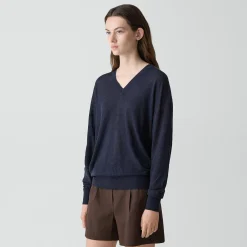 Oversized V-Neck Sweater in Linen Knit