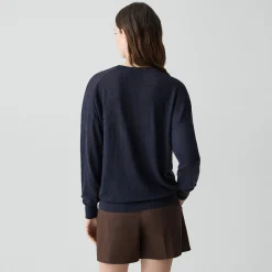 Oversized V-Neck Sweater in Linen Knit