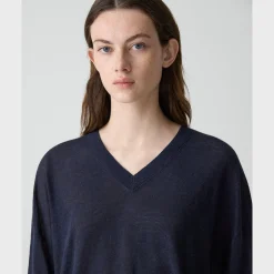 Oversized V-Neck Sweater in Linen Knit