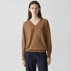 Oversized V-Neck Sweater in Linen Knit