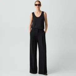 Pleated Wide-Leg Pant, 30'' in Admiral Crepe