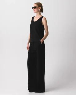 Pleated Wide-Leg Pant, 30'' in Admiral Crepe