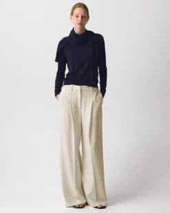Pleated Wide-Leg Pant, 30'' in Admiral Crepe